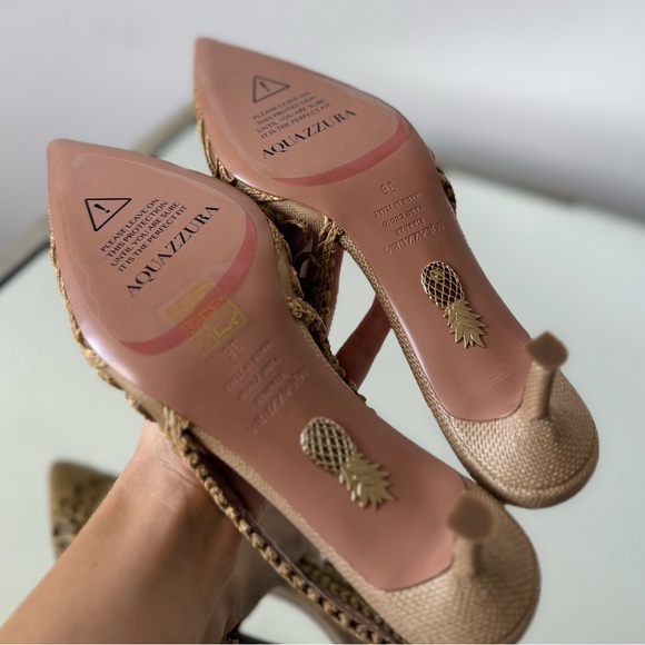 New AQUAZZURA Beige Raffia Kahlo Slingback Pumps 50 $950 - Picture 12 of 14